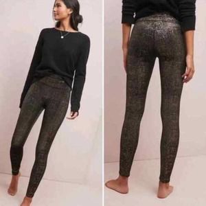 Spanx Women's Black & Metallic Gold Velvet Shine Legging. Size S